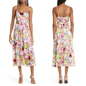 Alice + Olivia Samantha Floral Cowl Neck Dress in Flower Midi Dress